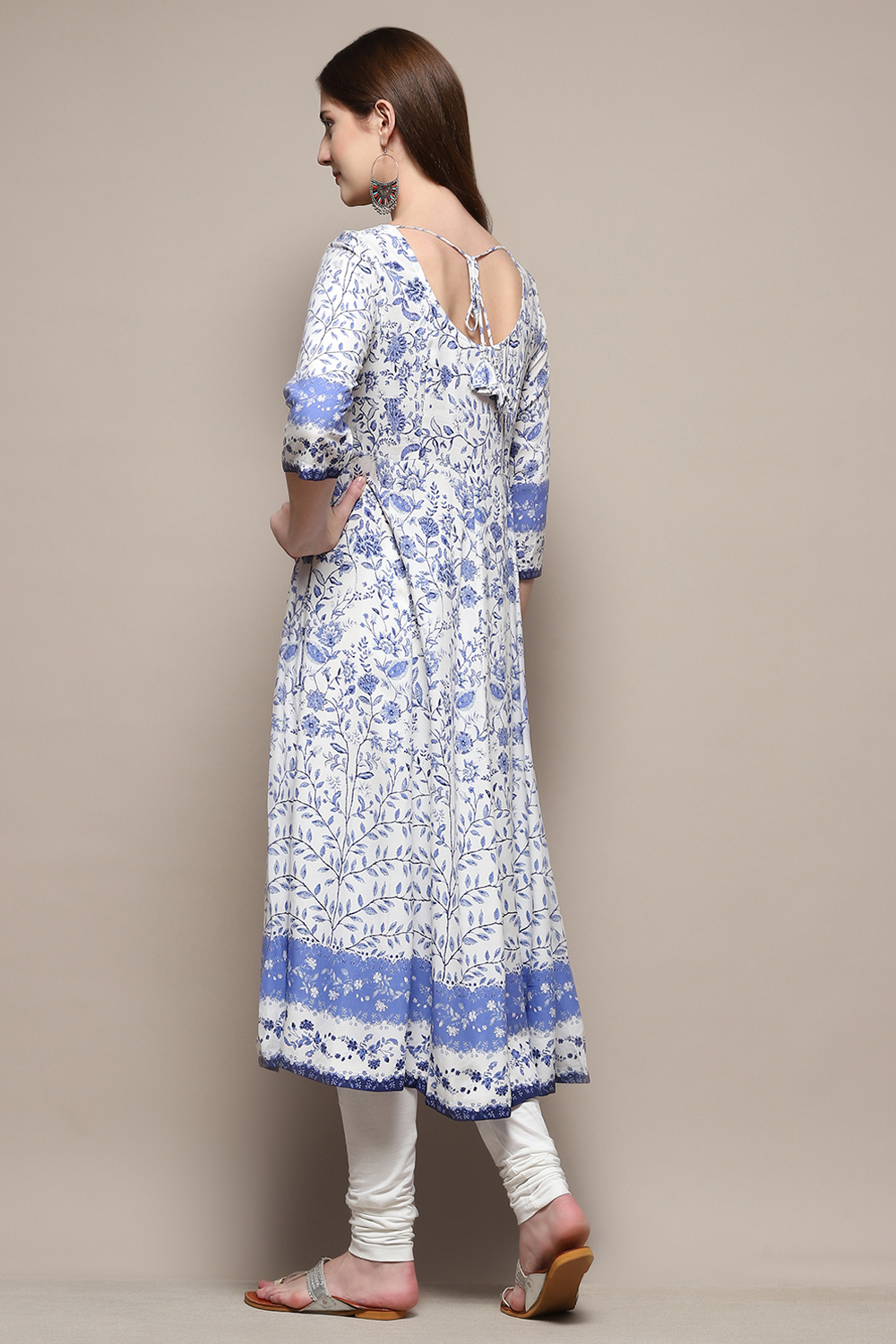 White & Blue Rayon Anarkali Kurta Churidar Suit Set image number 5