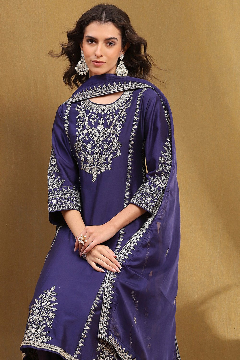 Purple Silk Chanderi Kalidar Suit Set image number 0