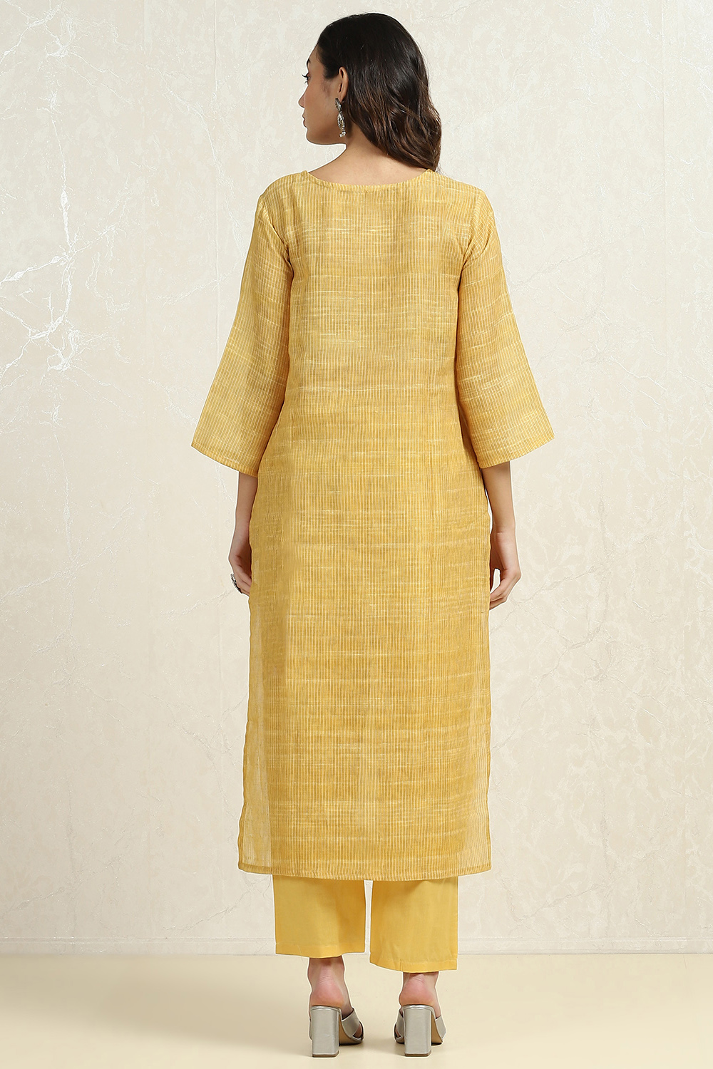 Yellow Linen Blend Woven Unstitched Suit Set image number 4