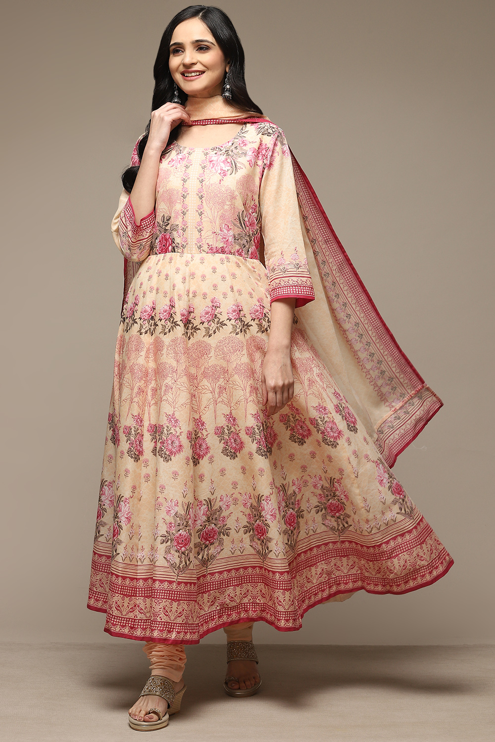 Pink Cotton Anarkali Kurta Churidar Suit Set image number 0