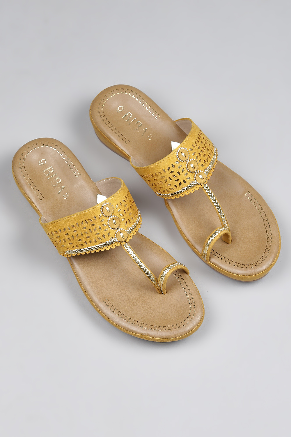 Mustard Faux Leather Comfort Sandals image number 1