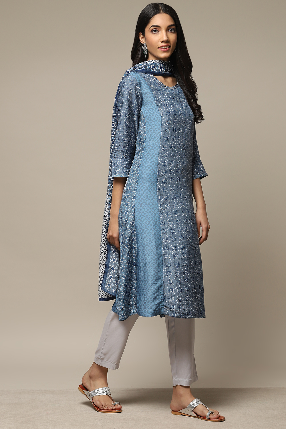 Blue Modal Straight Kurta Palazzo Suit Set image number 6