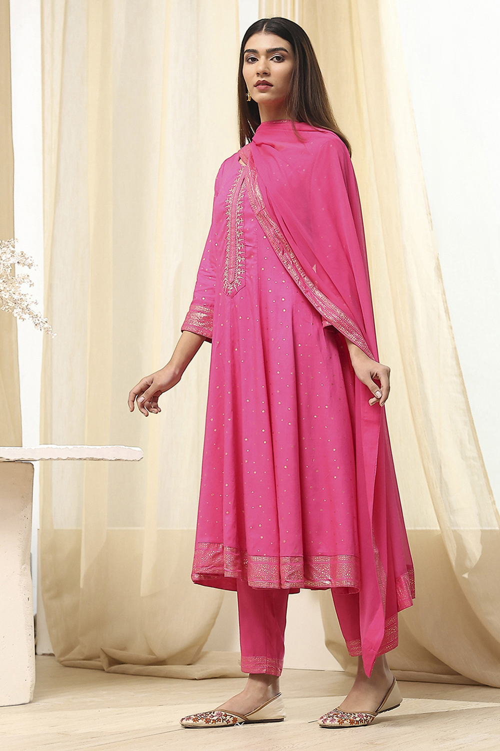 Fuchsia Viscose Printed Kalidar Suit Set image number 3