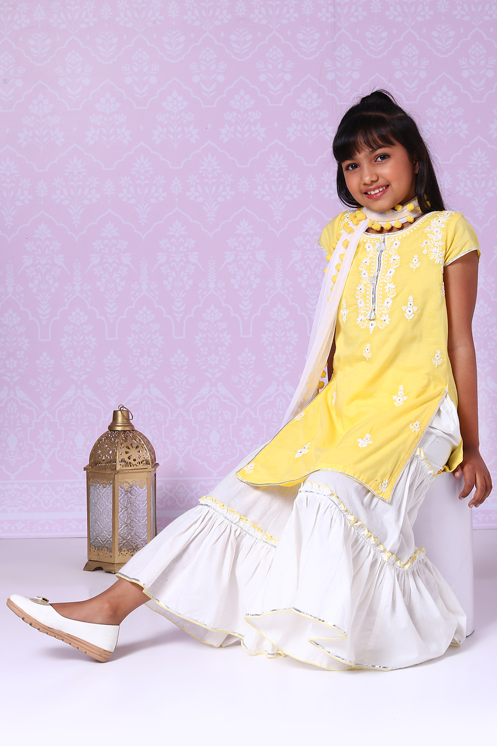 Yellow And White Cotton Sharara Kurta Sharara Suit Set image number 2