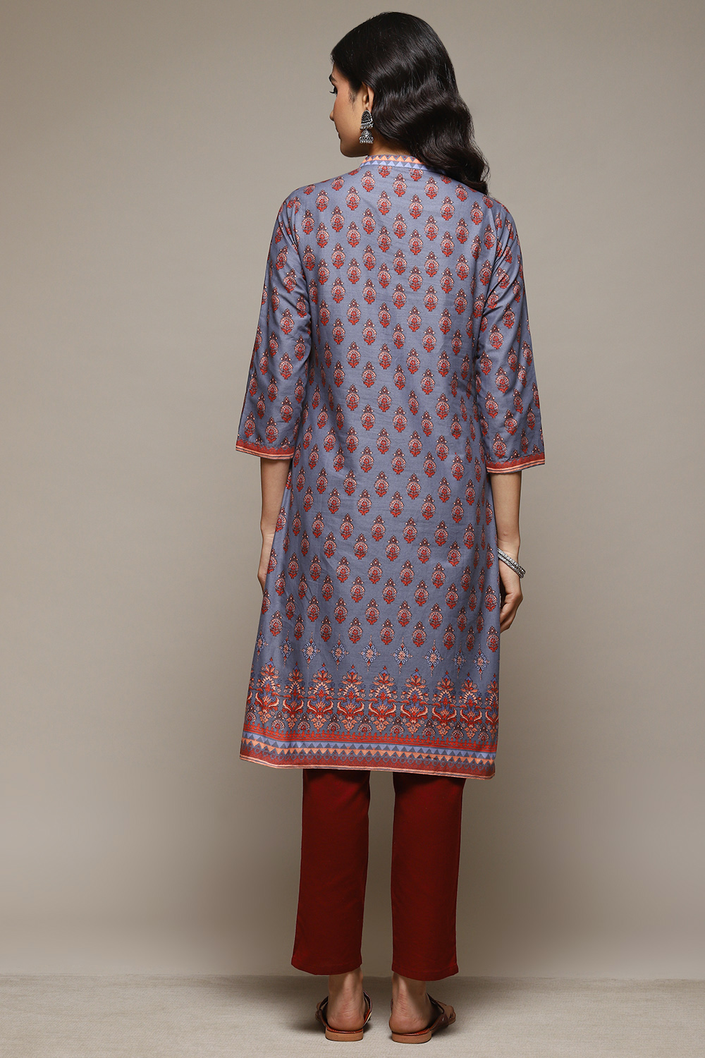 Orange Cotton Straight Printed Kurta image number 3