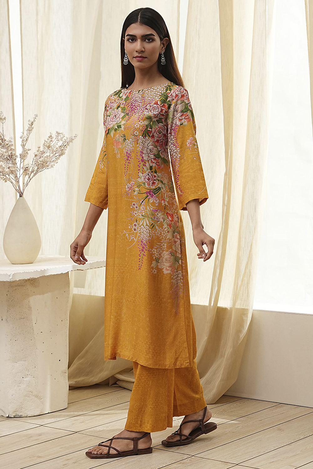 Mustard Modal Blend Straight Suit Set image number 3