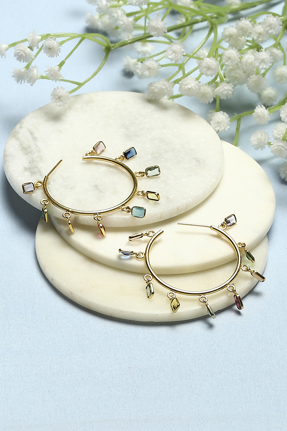 Multi-coloured Gold-Plated Contemporary Western Hoops image number 0