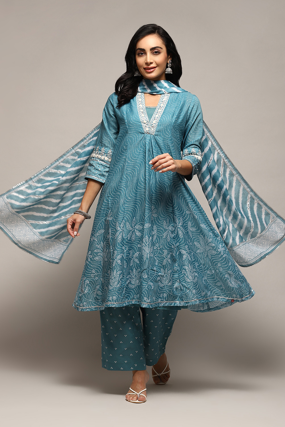 Blue Poly Cotton Kalidar Kurta Palazzo Suit Set image number 8