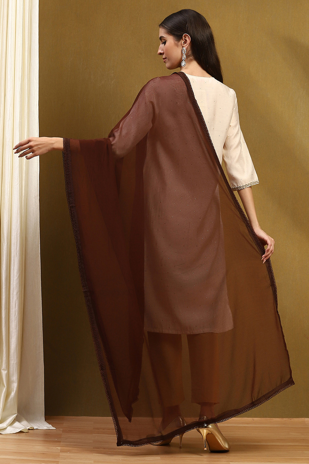 Brown Polyester Dupatta image number 3