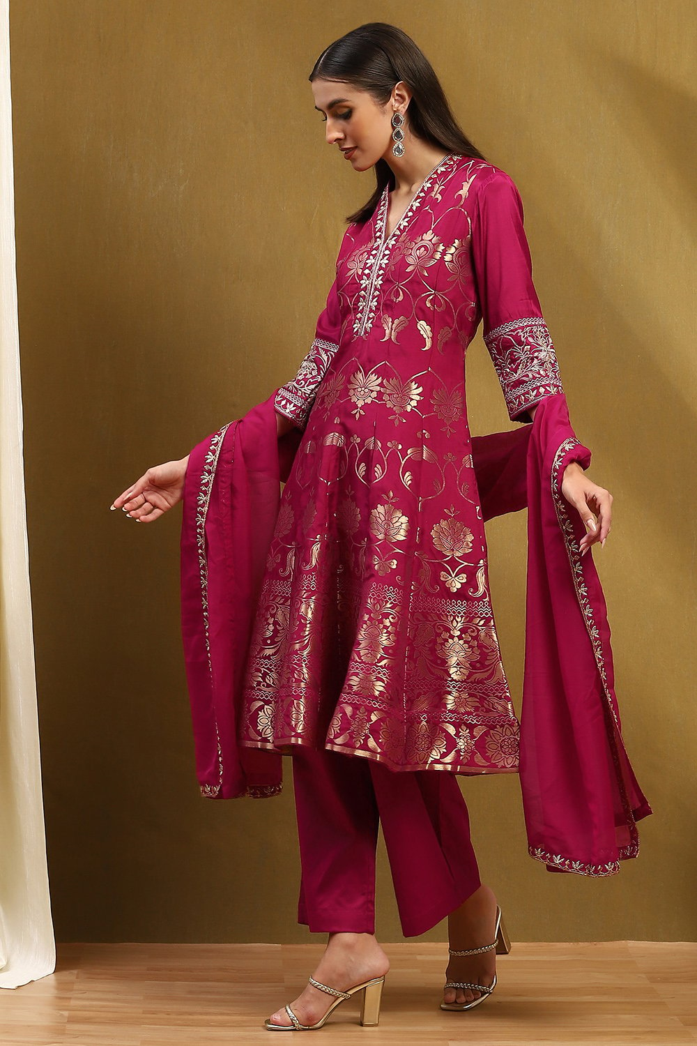 Berry Viscose Anarkali Suit Set image number 3