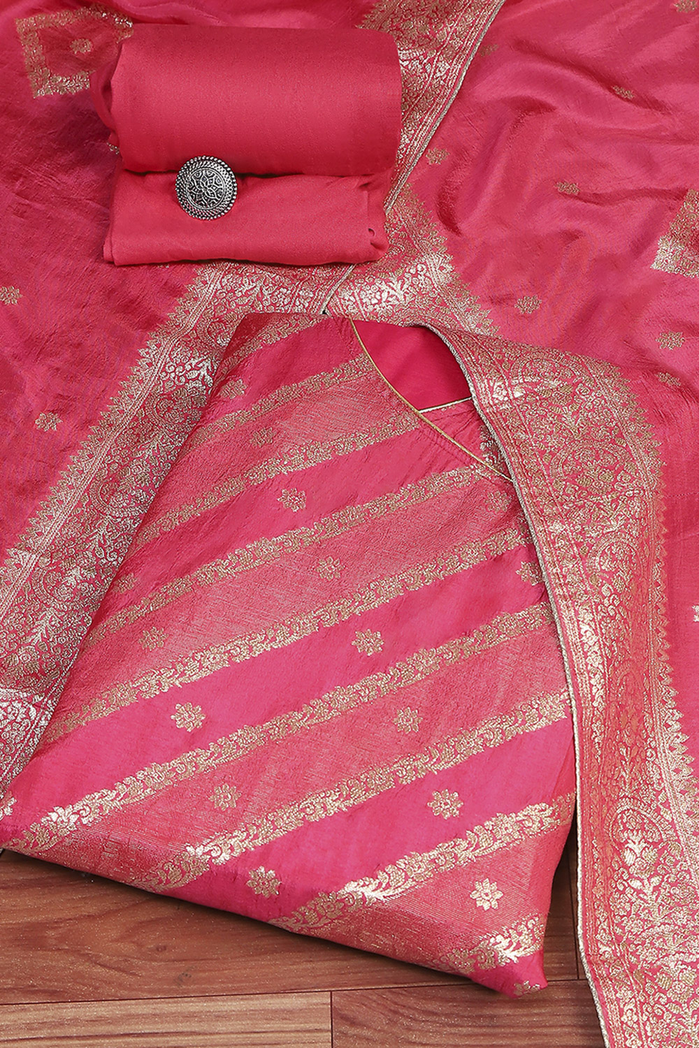 Pink Art Silk Woven Unstitched Suit Set image number 0