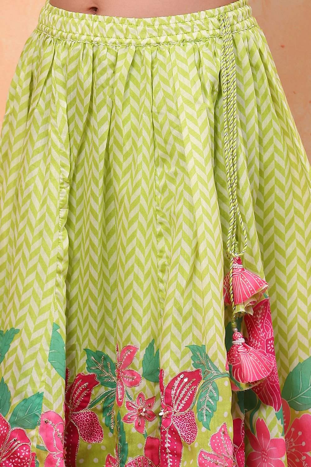 Lime Green Poly Chanderi Blouse Lehenga Set image number 2