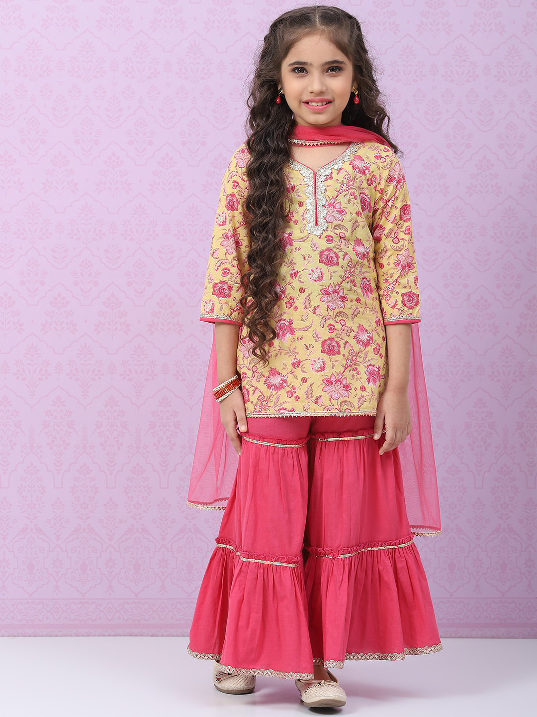 Yellow & Pink Cotton Lehenga Set image number 0