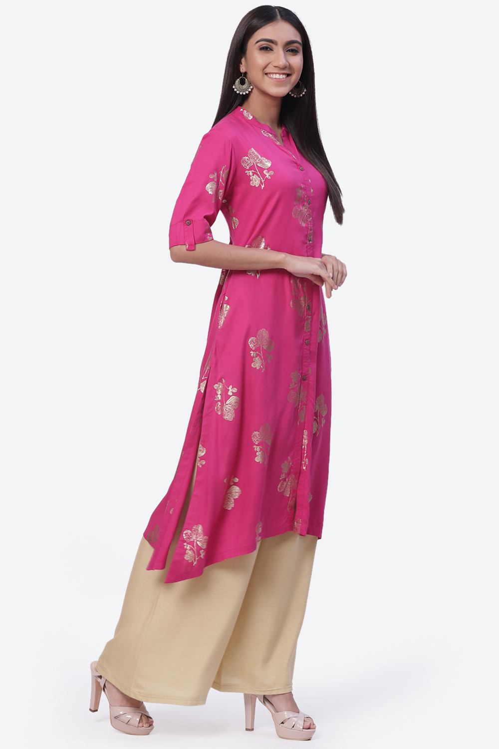 Fuchsia Rayon Asymmetric Kurta image number 3