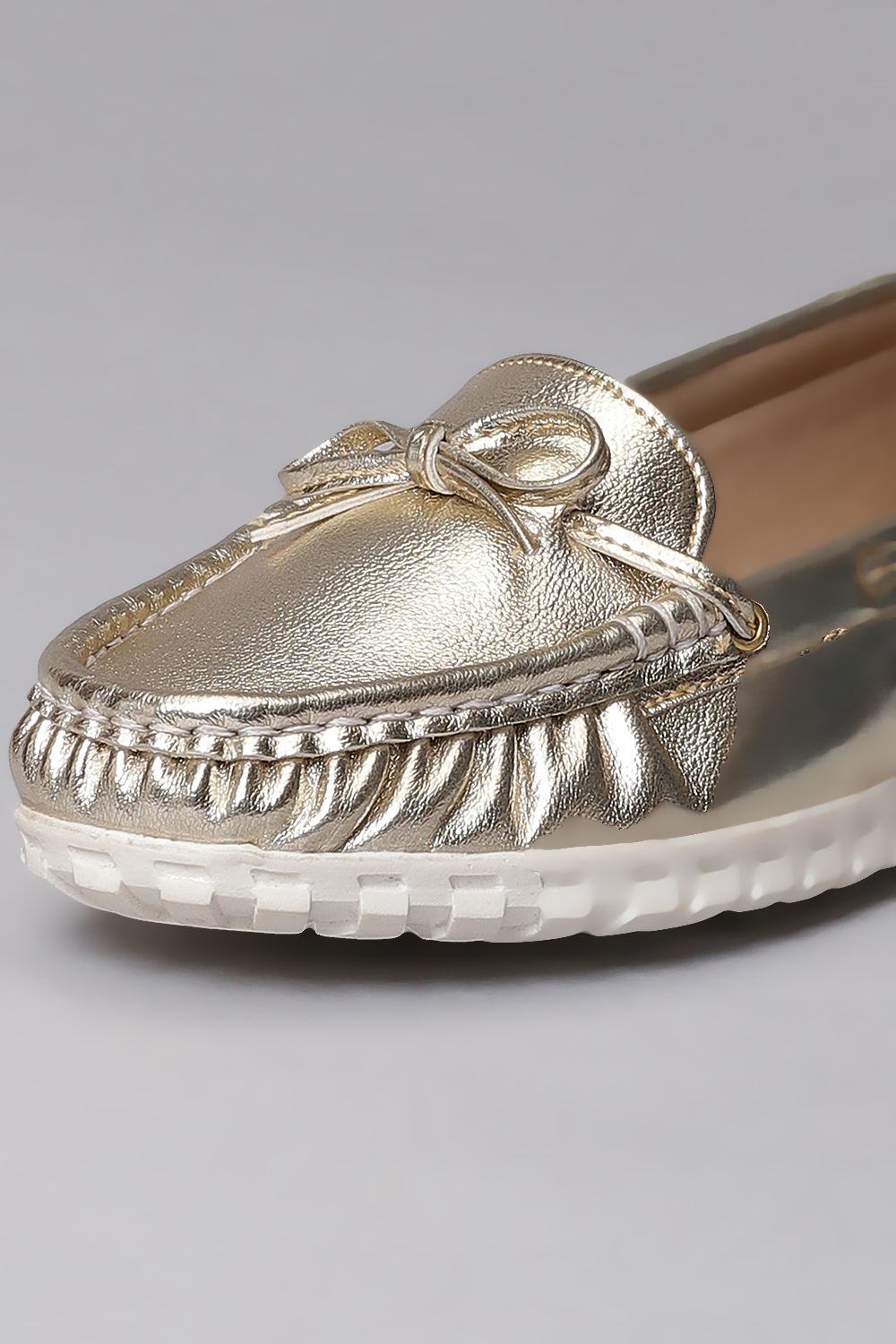 Metallic Gold Synthetic Formal Loafers image number 1