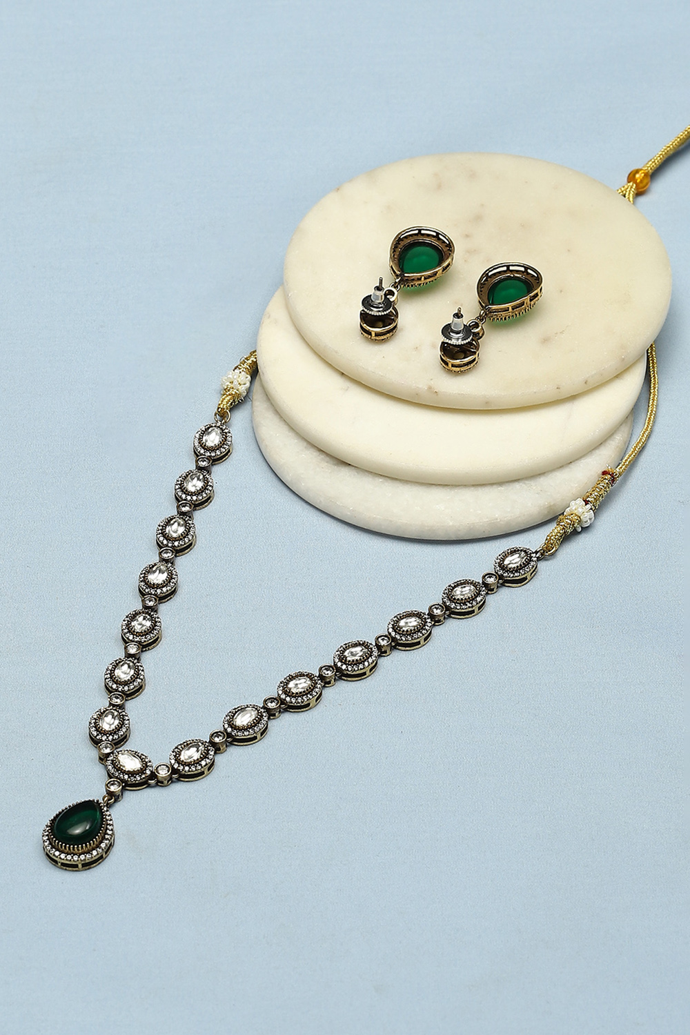 Green Brass Necklace Set image number 2