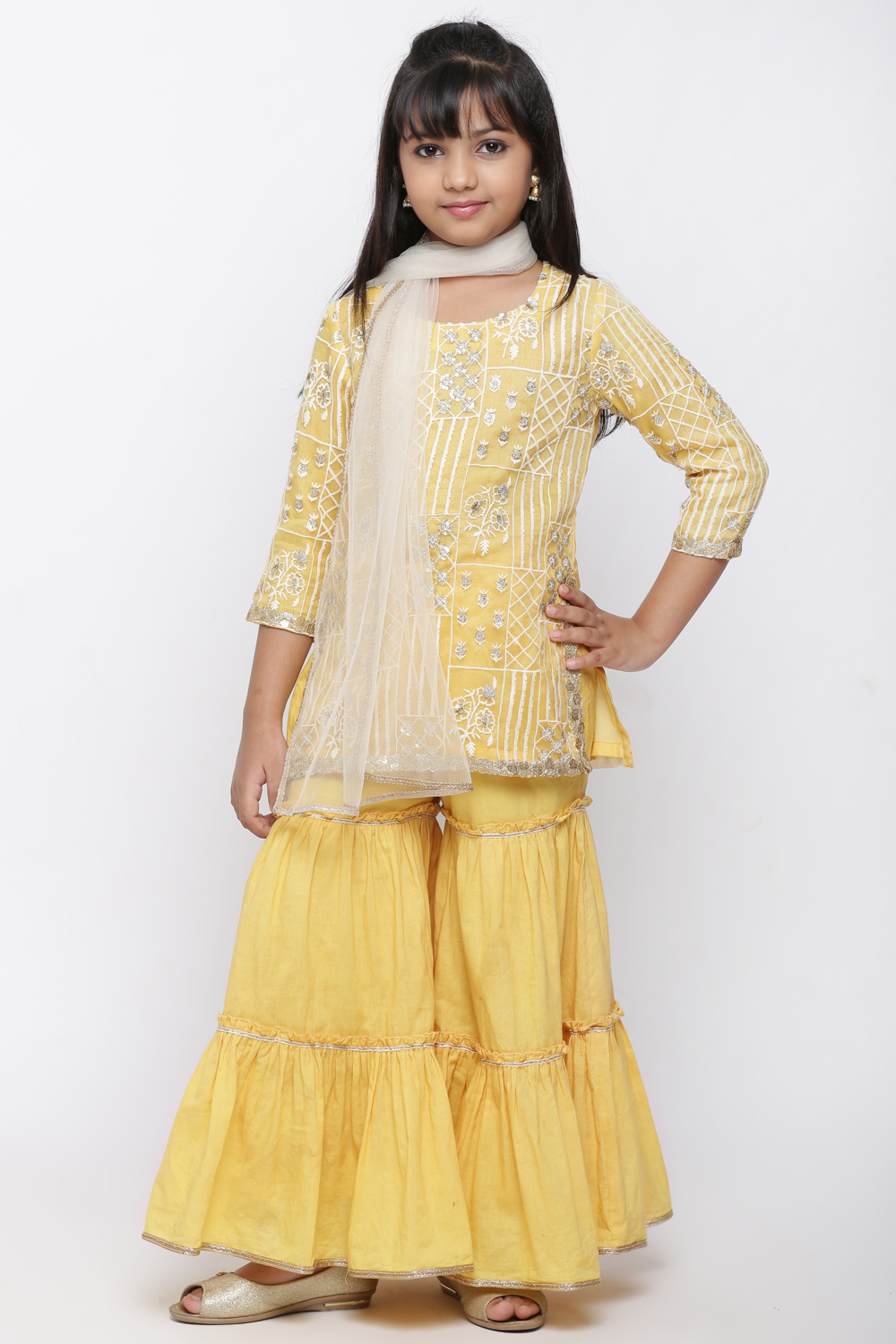 Yellow Art Silk Sharara Kurta Sharara Suit Set image number 0