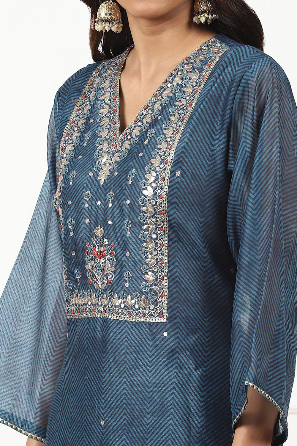 Grey Chanderi Hand Embroidered Unstitched Suit Set image number 4