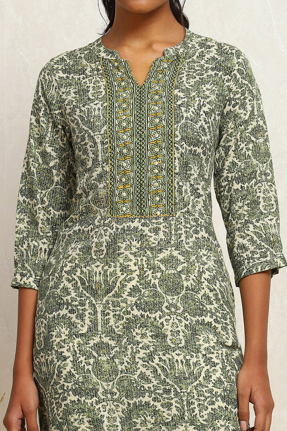 Green Cotton Printed Straight Kurta image number 1