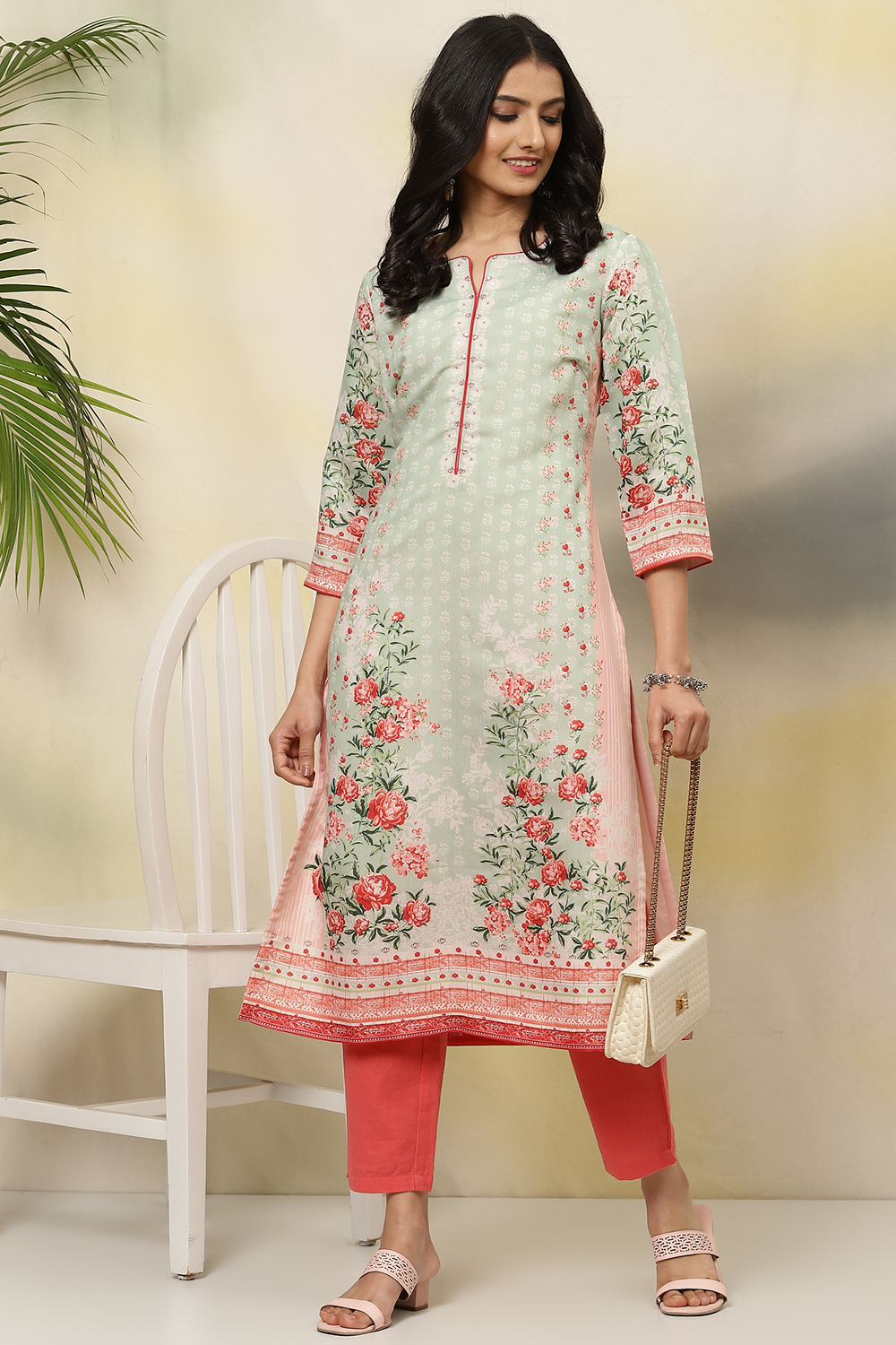 Pink Art Silk Straight Printed Kurta image number 5