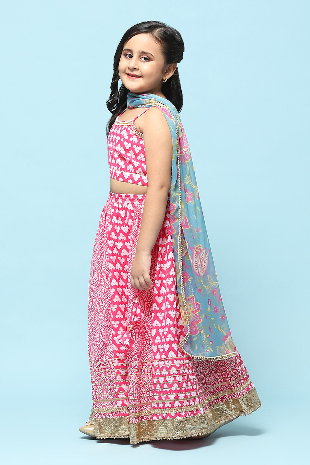 Pink Polyester Straight Printed Suit Set image number 4