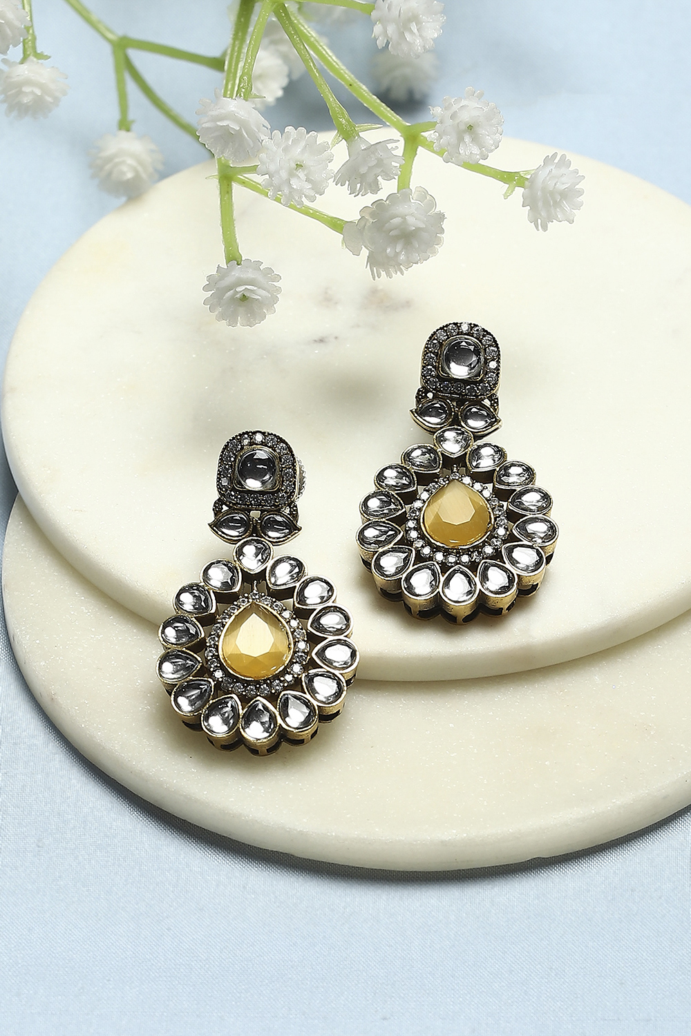 Yellow Gold-Plated Kundan Studded Danglers image number 0