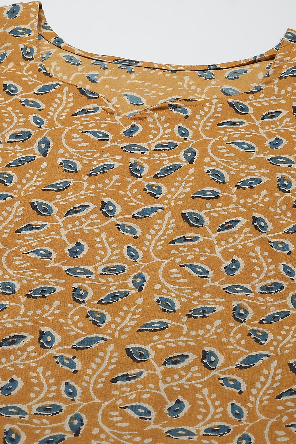 Mustard Cotton Screen Print Unstitched Suit Set image number 1