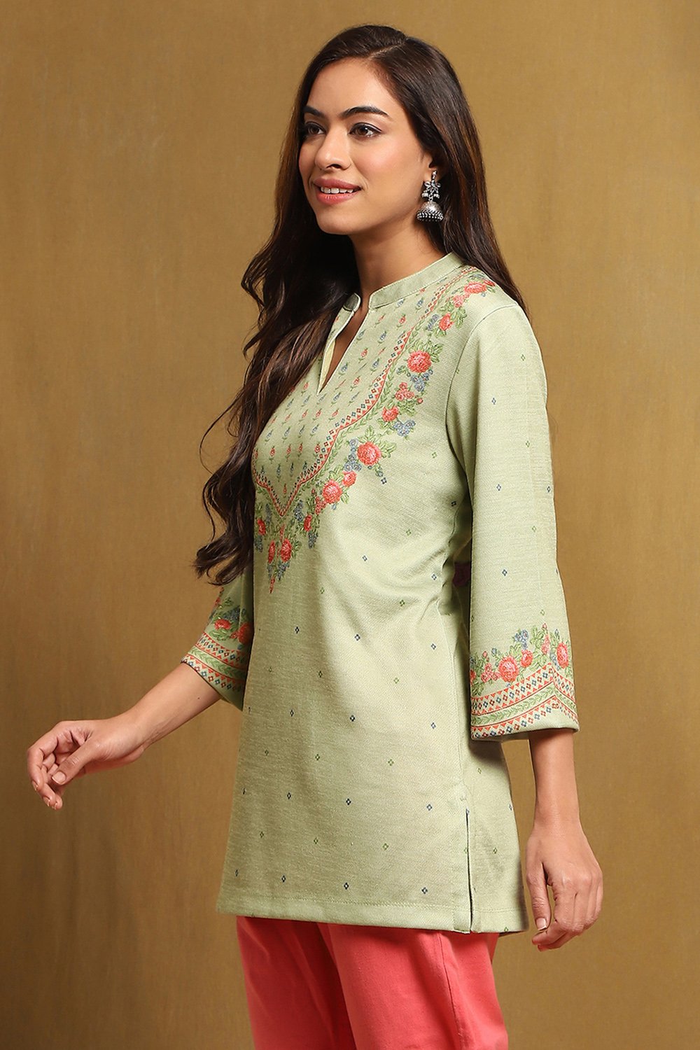 Mint Green Knit Straight Kurti image number 2