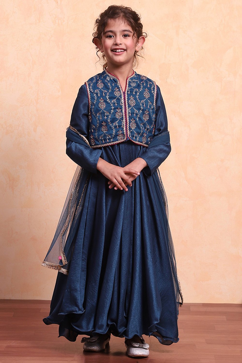 Teal Polyester Blend Anarkali Suit Set image number 6