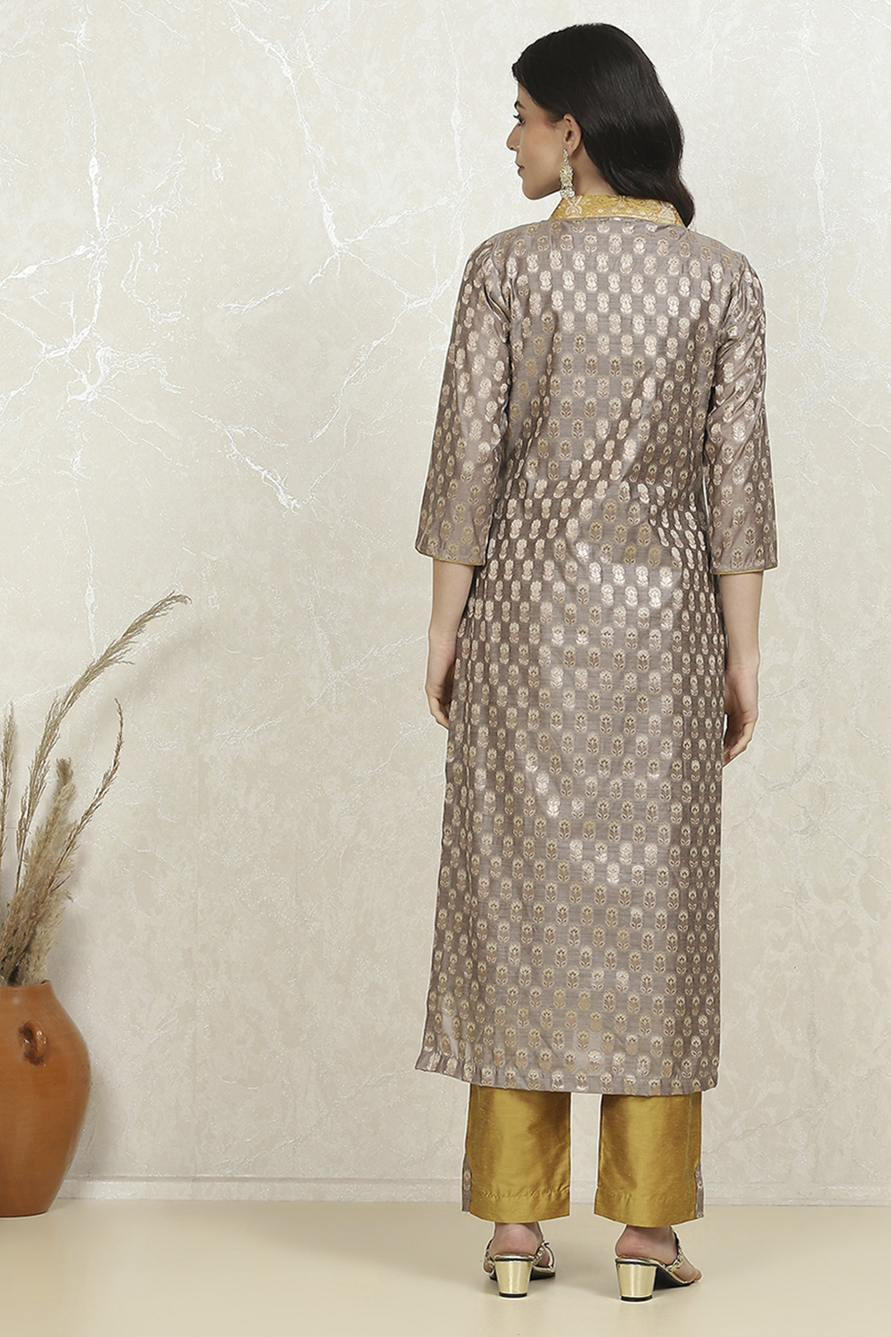 Grey Art Silk Woven Unstitched Suit Set image number 5