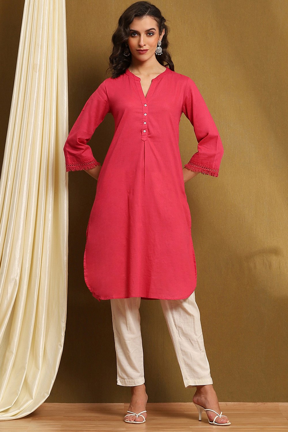 Indigo Cotton Blend Solid Straight Kurta image number 5