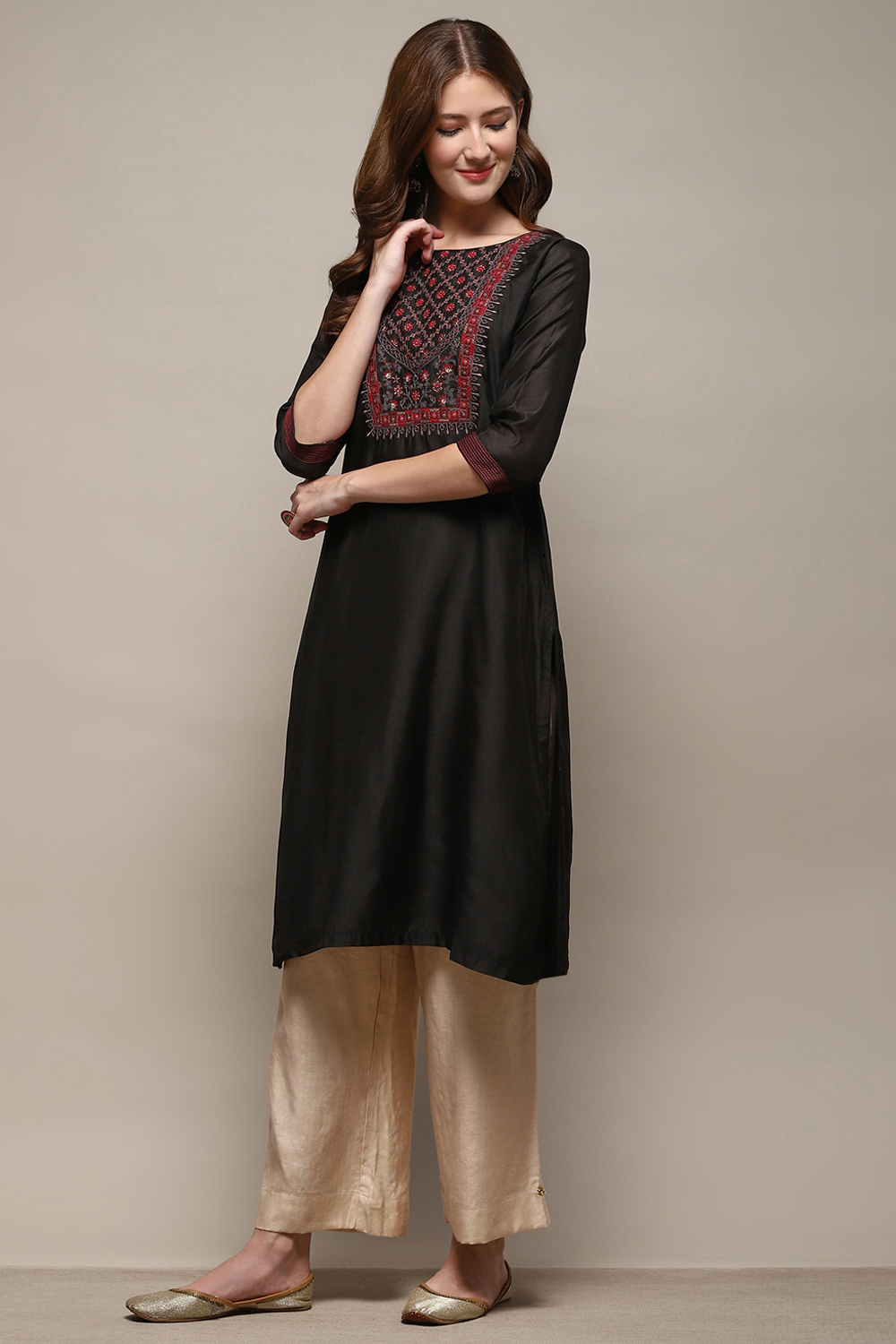 Charcoal Cotton Blend Straight Kurta image number 2