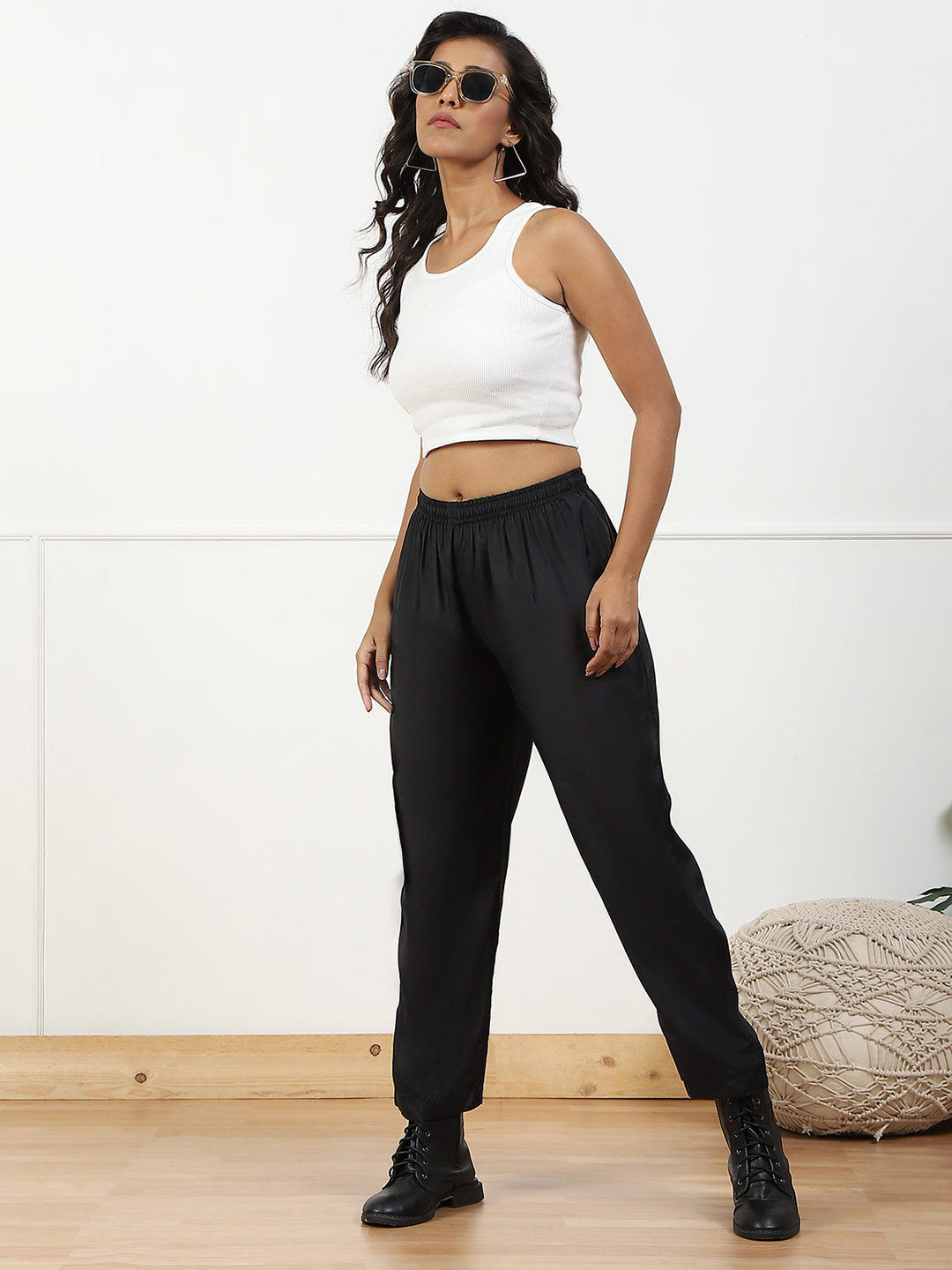 Black Modal Palazzo Pants image number 0