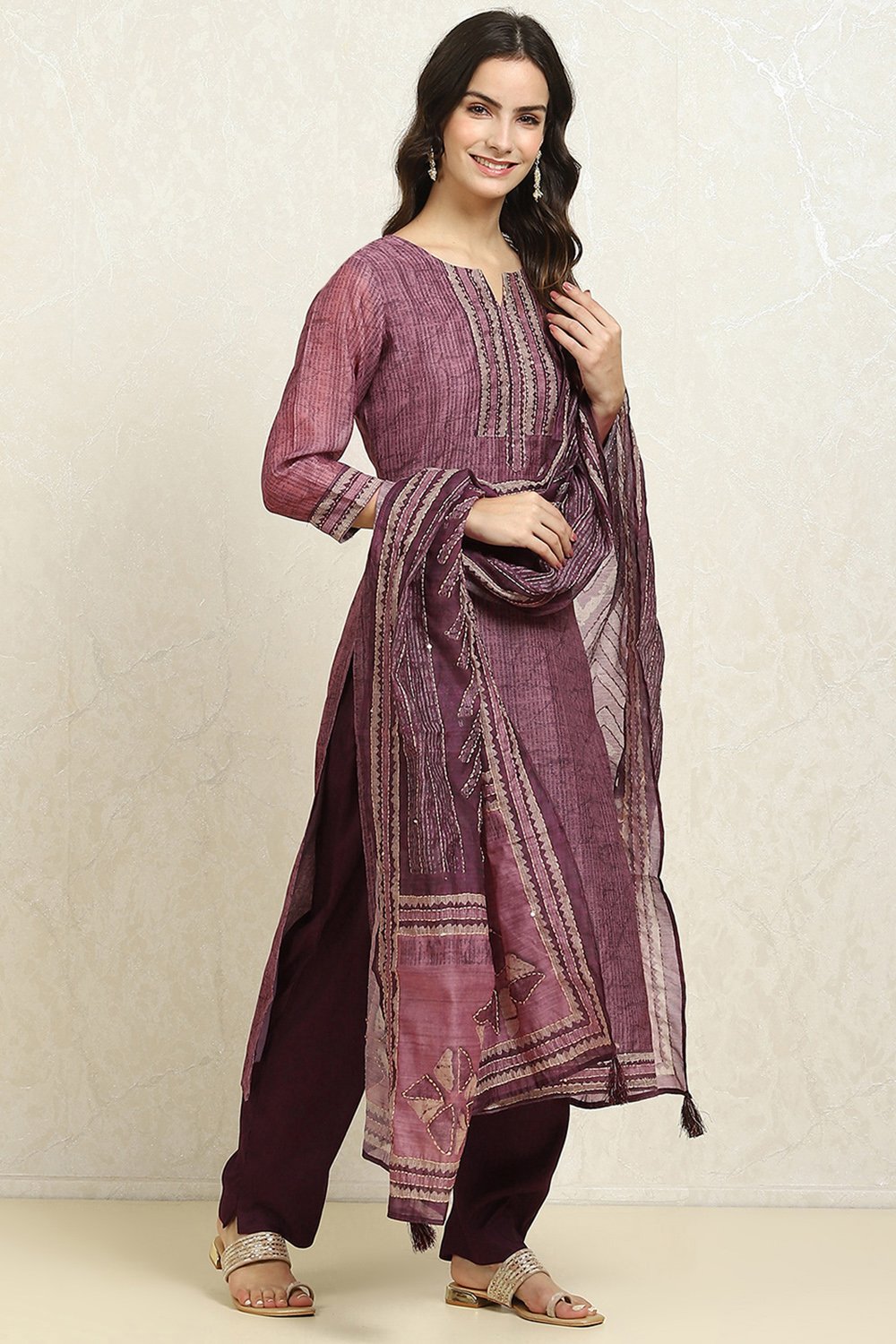 Grey Chanderi Blend Hand Embroidered Unstitched Suit Set image number 6