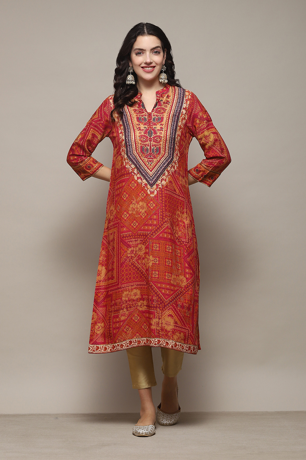 Red Printed Straight Kurta image number 0