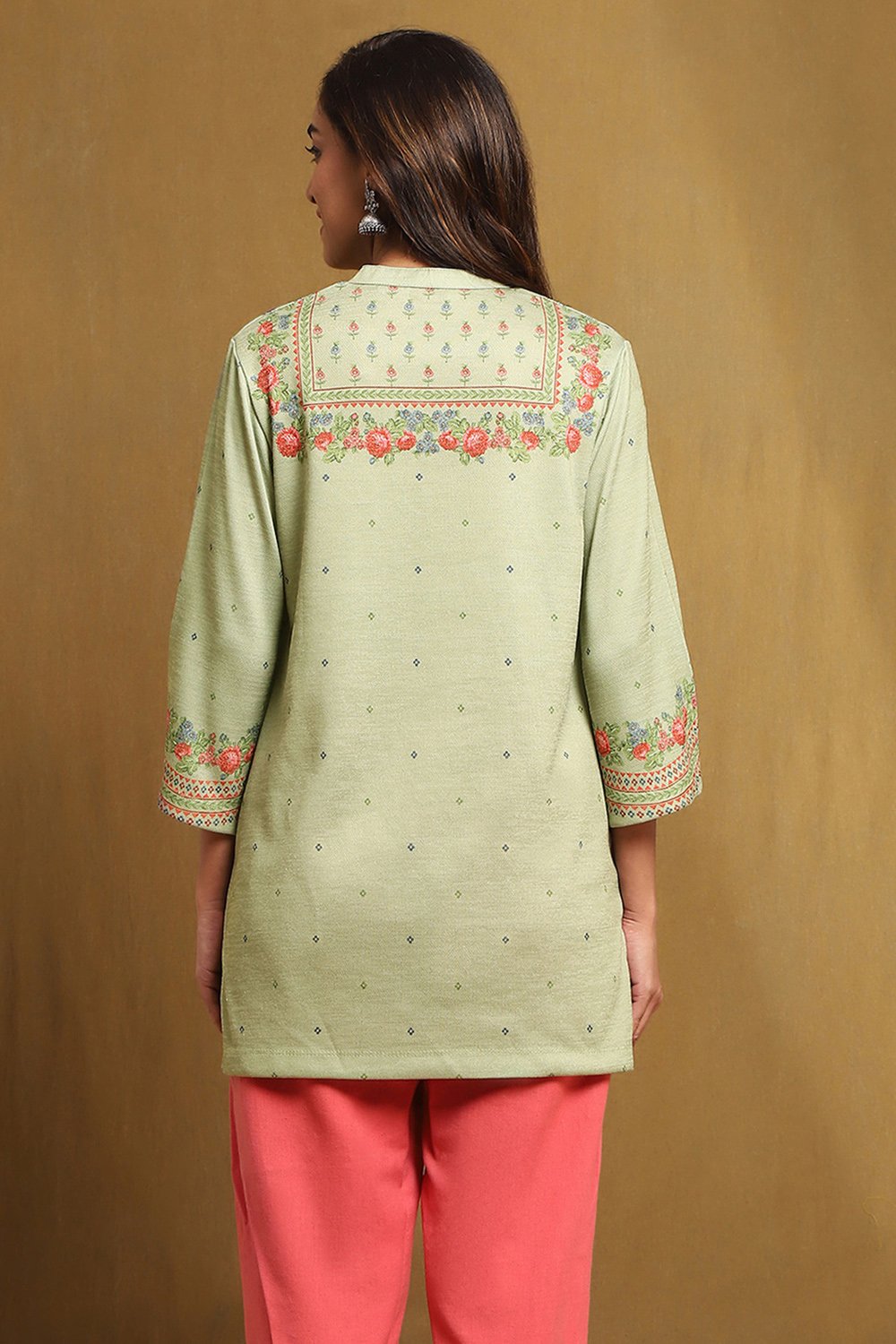 Mint Green Knit Straight Kurti image number 3