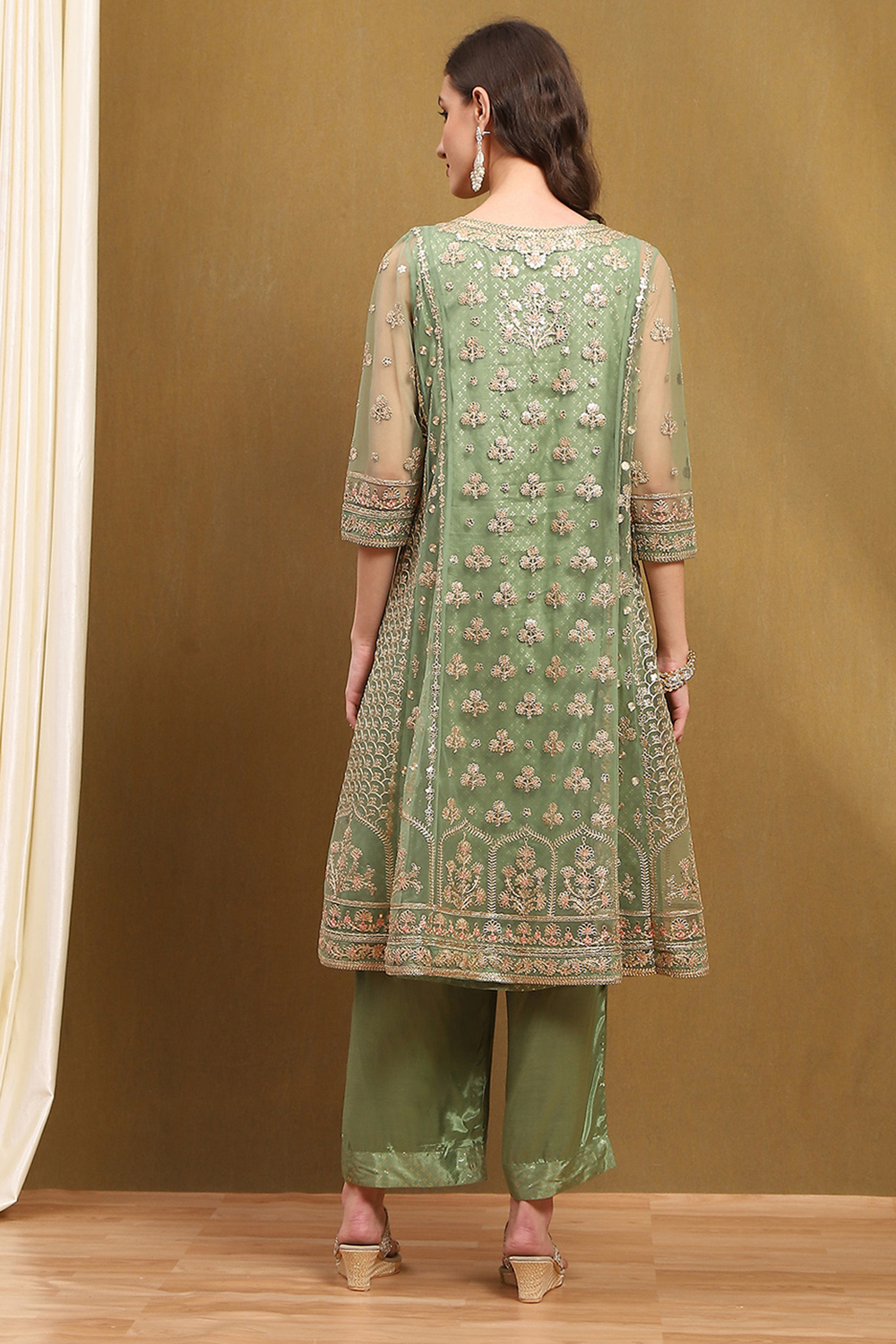 Green Net Kalidar Suit Set image number 4