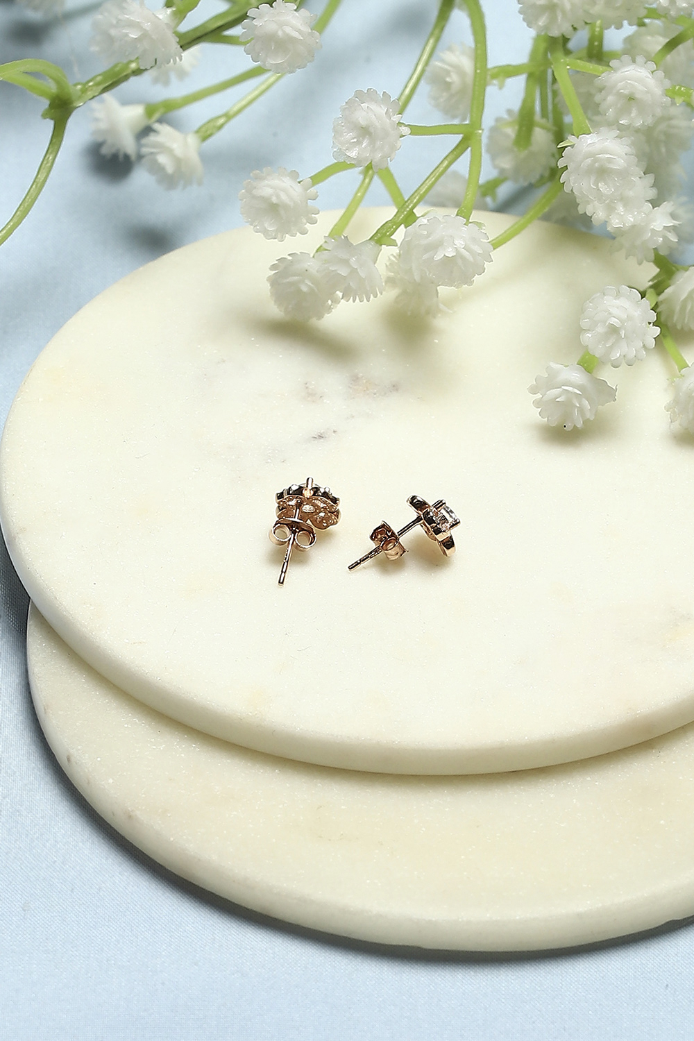 White Rose Gold-Plated Everyday Floral Studs image number 2