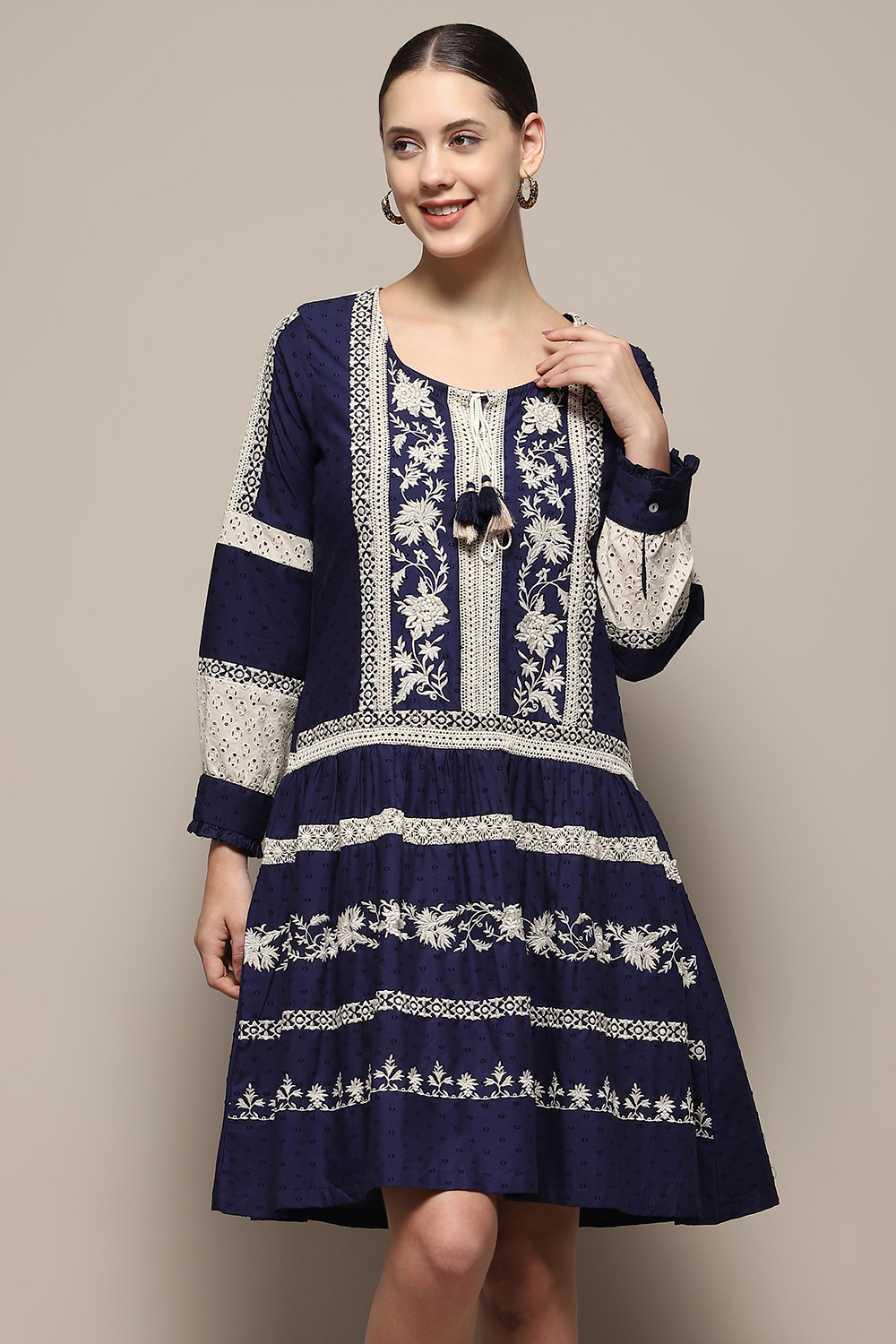 Indigo Pure Cotton Embroidered Flared Dress image number 5