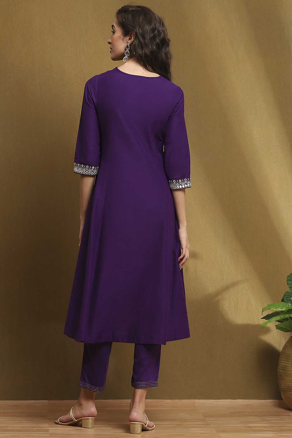 Purple Polyester Blend Kalidar Suit Set image number 4