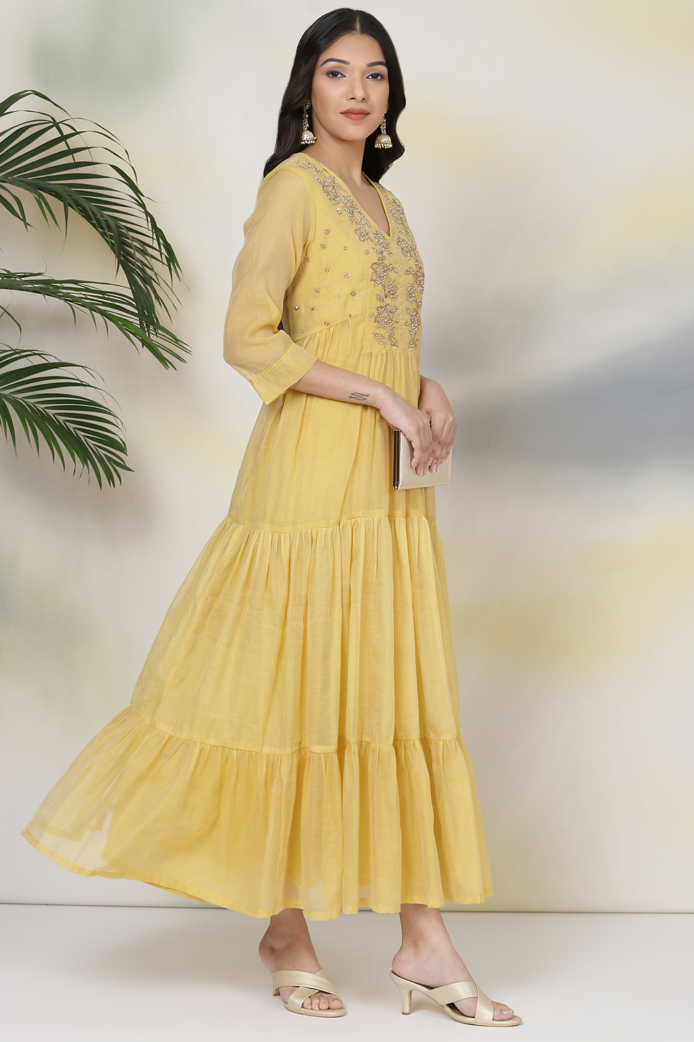 Mustard Poly Cotton Fusion Dress at Biba India