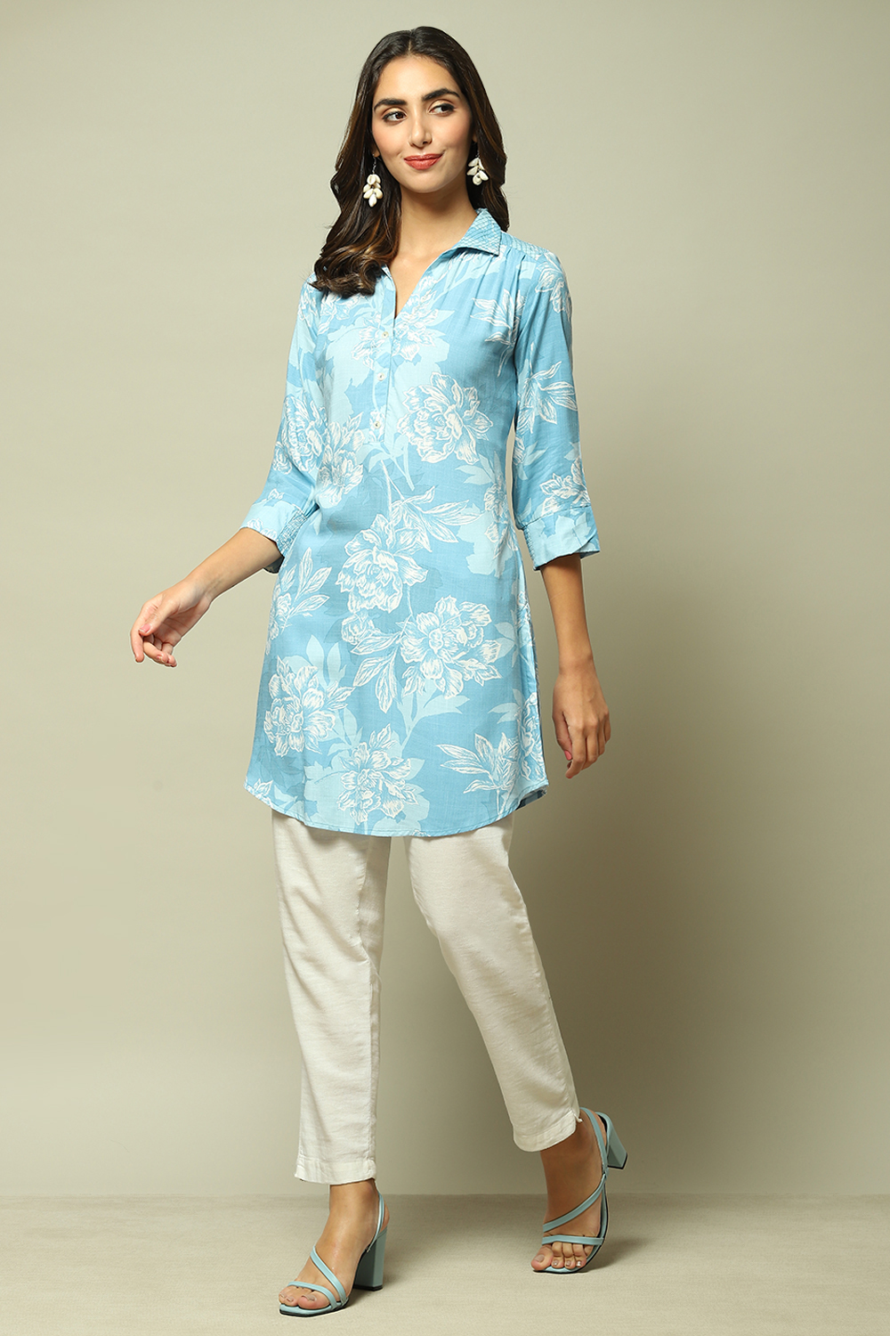 Teal LIVA Printed Shirt image number 0