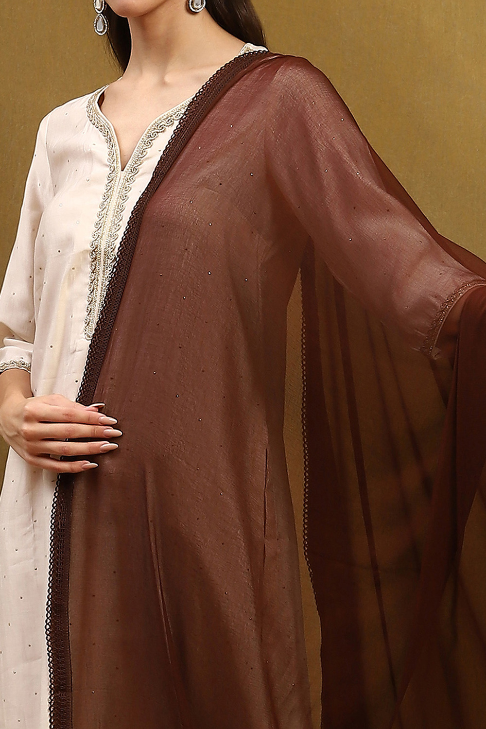 Brown Polyester Dupatta image number 1