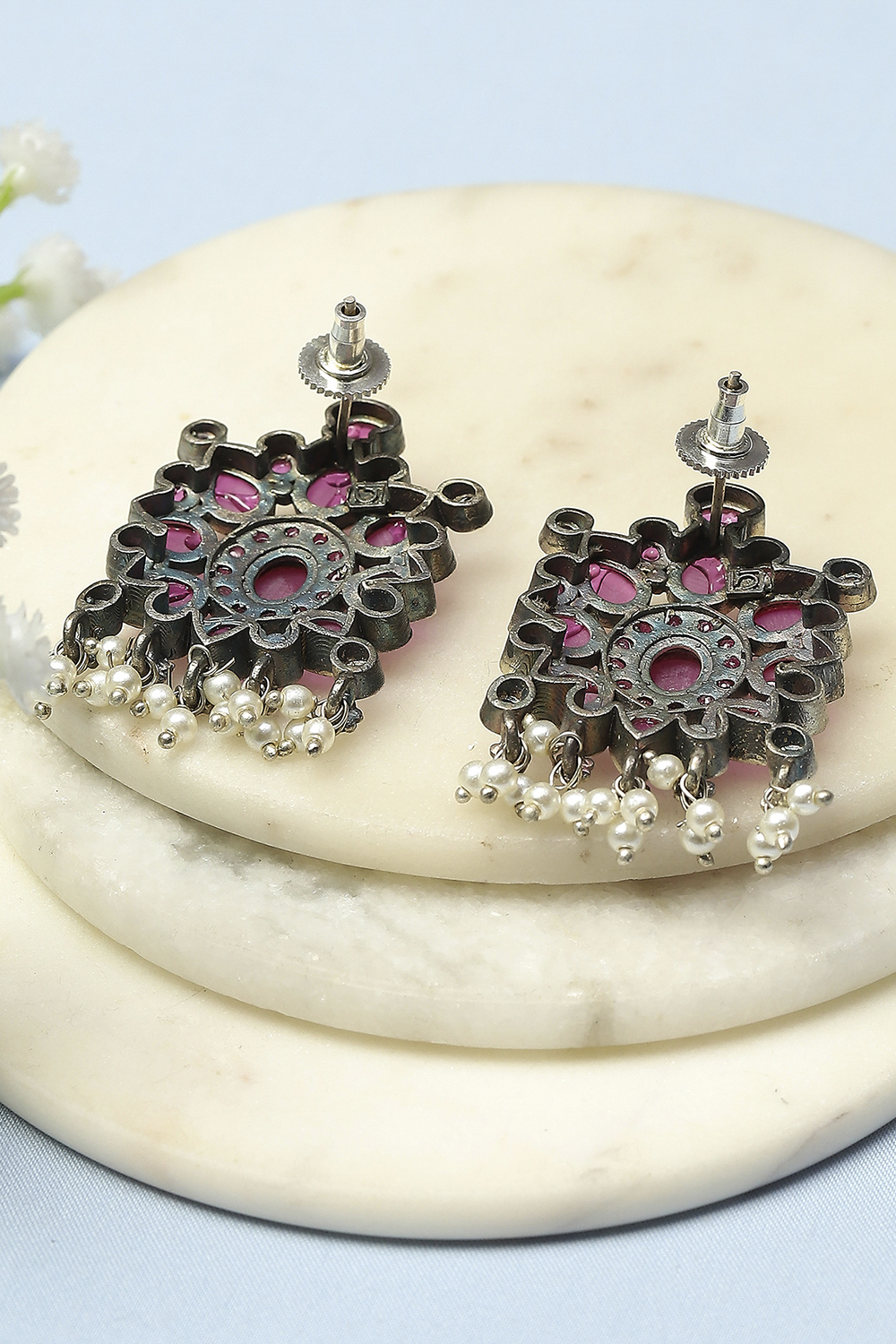 Pink Oxidised Casual Studs image number 2