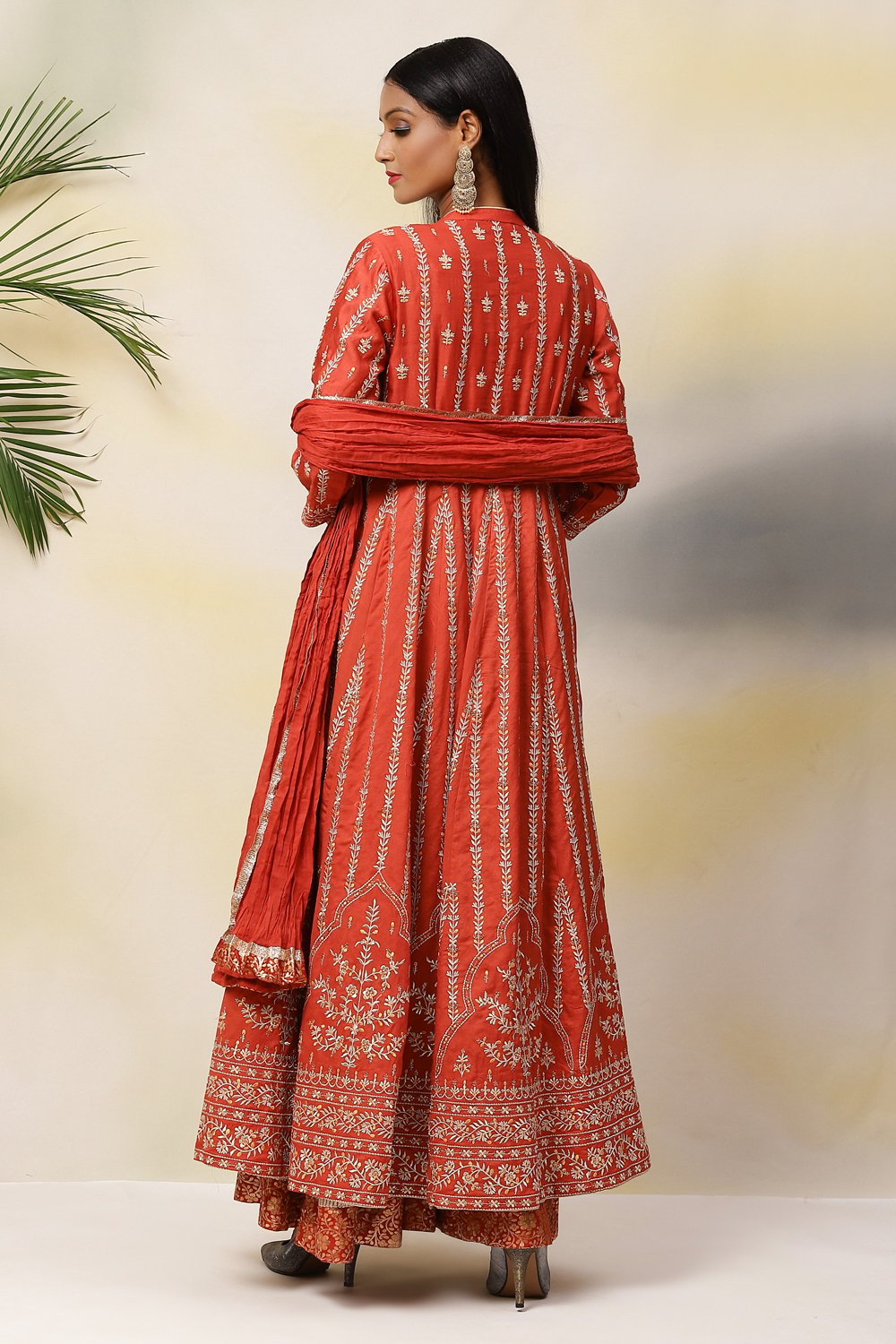 Terracotta Cotton Silk Anarkali Kurta Sharara Suit Set image number 7