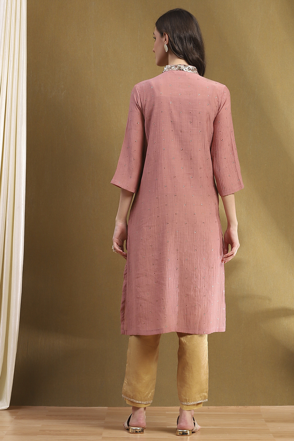 Mauve Polyester Straight Kurta image number 3