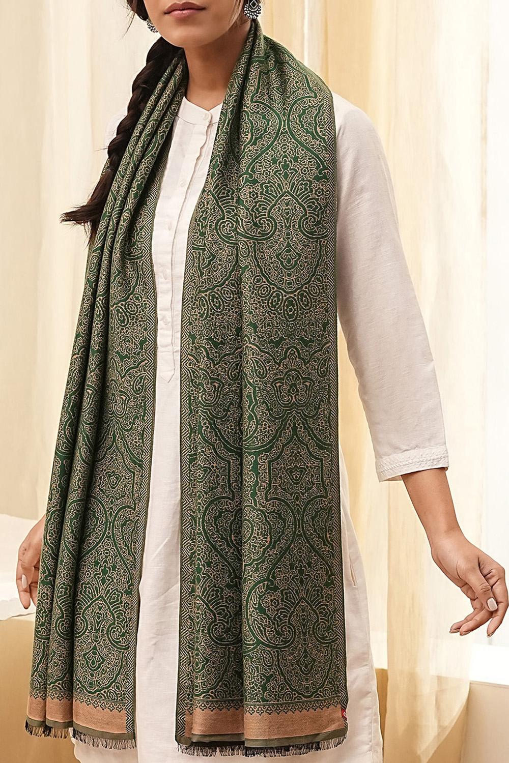 Green Cotton Blend Dupatta image number 1