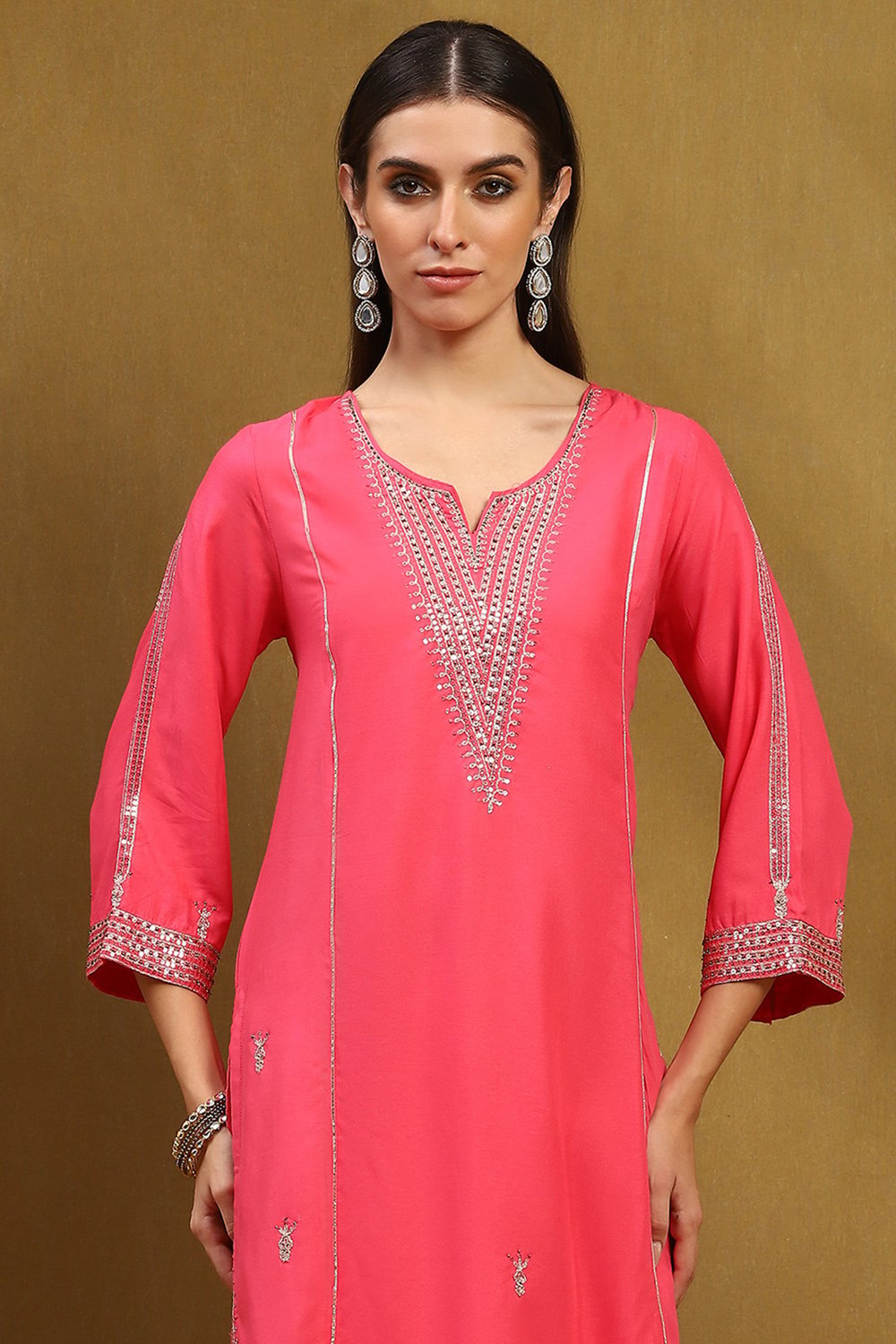 Pink Rayon Straight Suit Set image number 1