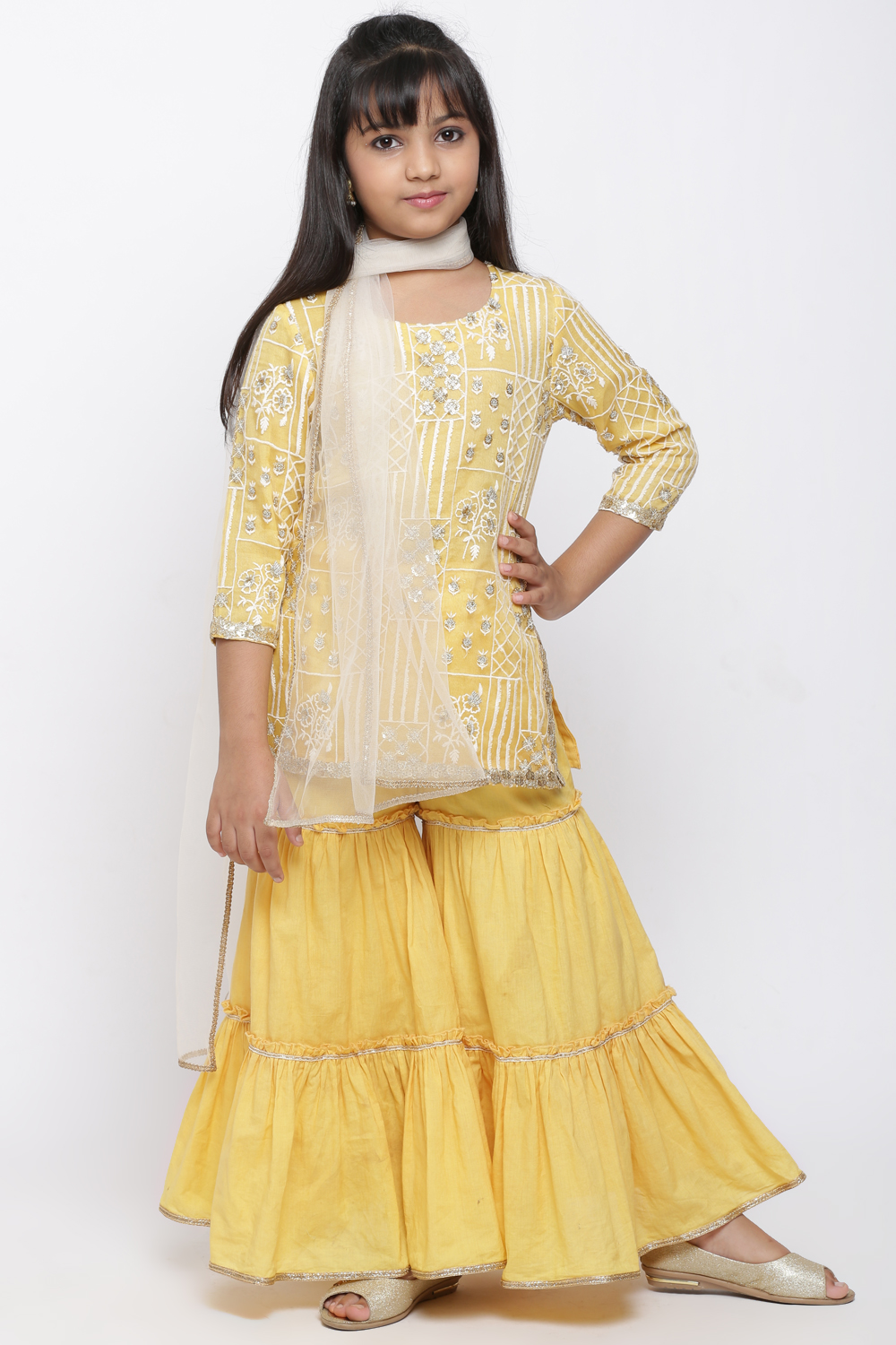 Yellow Art Silk Sharara Kurta Sharara Suit Set image number 4