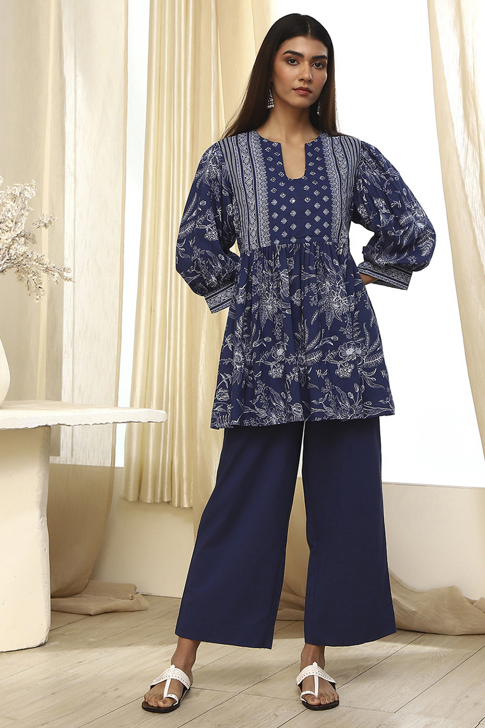 Indigo Pure Cotton Fusion Kurta Set image number 6